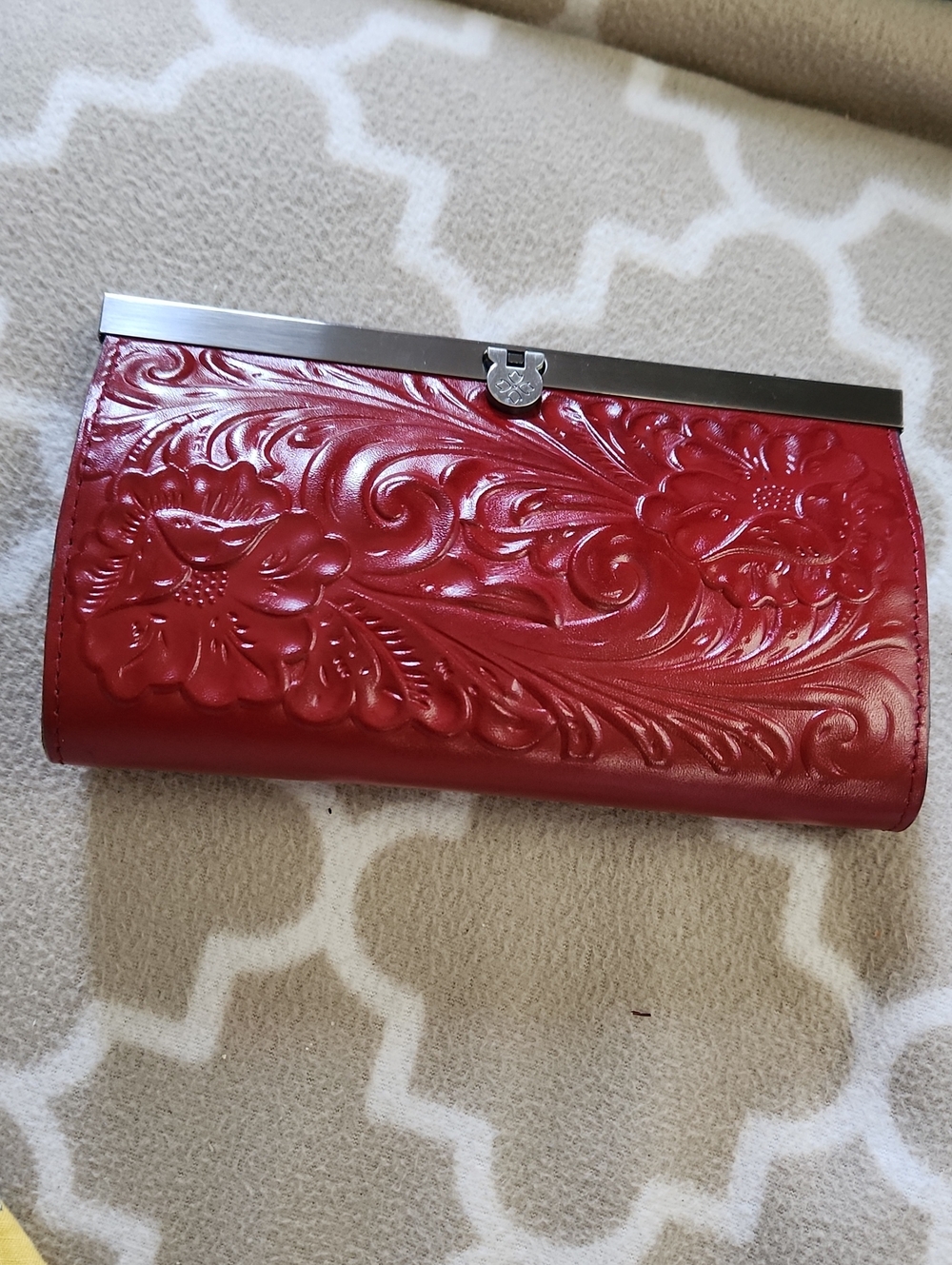 Patricia Nash Red Embossed Floral Clutch Leather Wallet